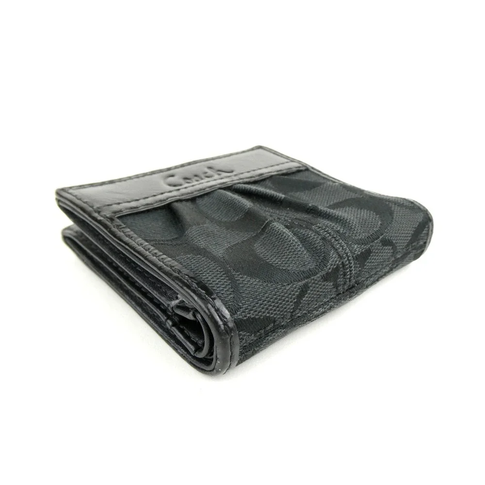 Coach Signature Black Small Bifold Snap Wallet - Picture 4 of 12